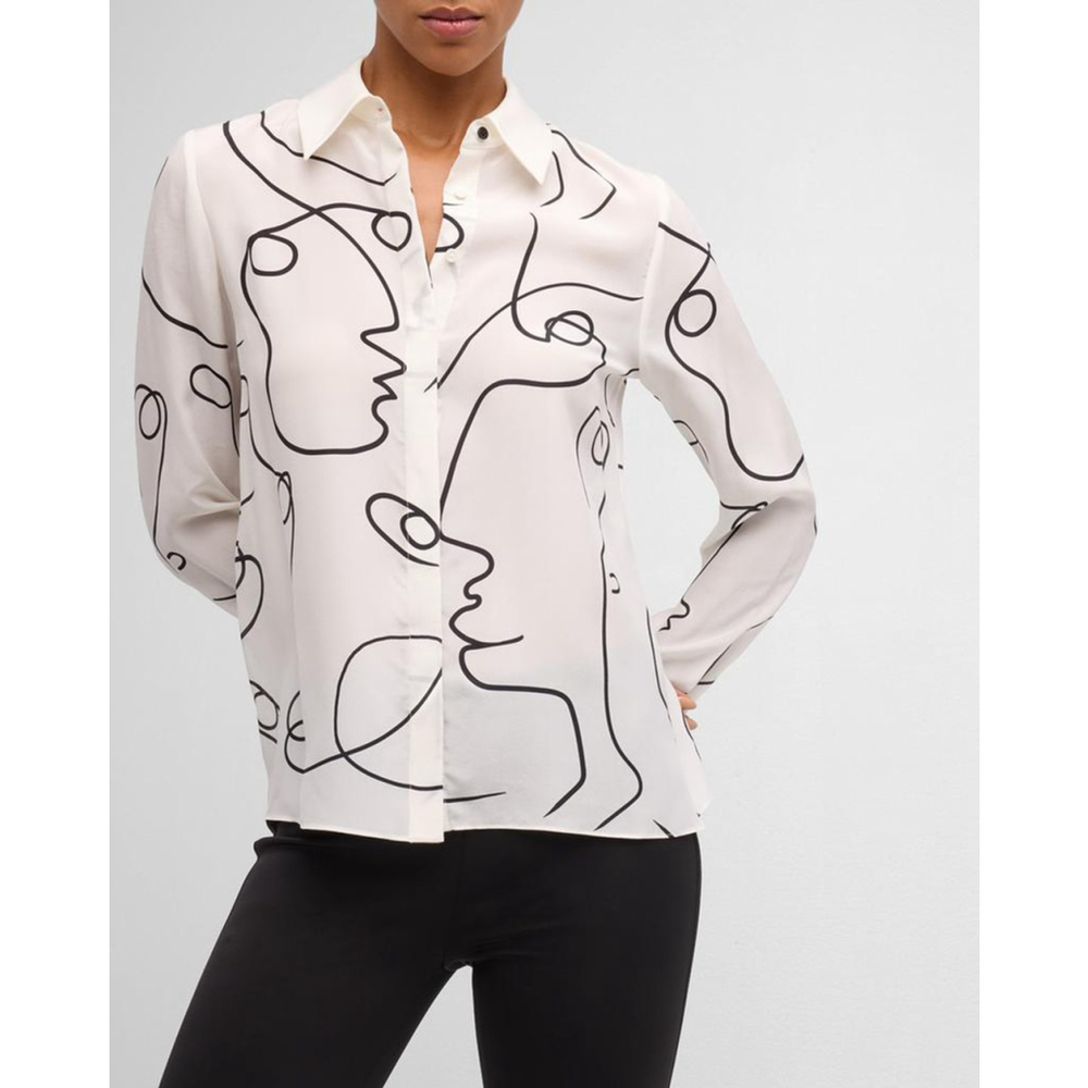 NWT Alice and Olivia a+O Koketit Brady Silk Button Down Blouse White $395 Size S - Picture 12 of 13